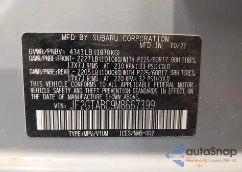 2021 Subaru Crosstrek from USA, damaged, VIN JF2GTABC9M8667399